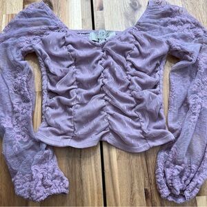 Oak & Trellis Lavender Smocked Mesh Sleeve Blouse Women’s Small